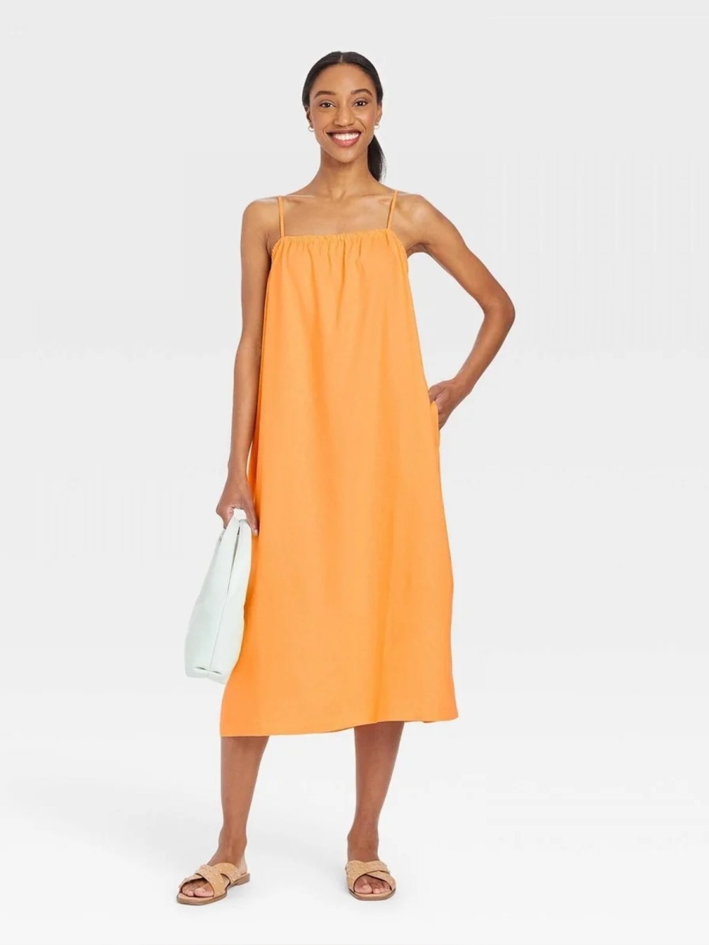 A New Day Orange Linen Blend Summer Dress M